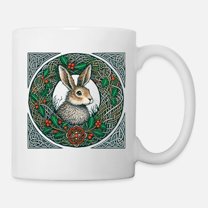 Hase im keltischen Winterkranz - Tasse - Weiß