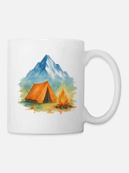 Wasserfarben Lagerfeuer Berg - Tasse - Weiß