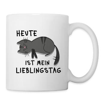 Heute ist mein Lieblingstag – Müde Katze Spruch - Tasse - Weiß - Rechts