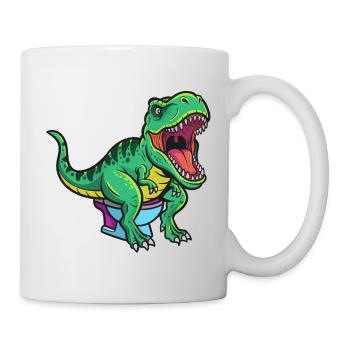 T Rex auf Toilette Cartoon - Tasse - Weiß - Rechts