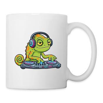 Chamäleon DJ Plattenspieler Musik-Maskottchen-Zeichentrick - Tasse - Weiß - Rechts