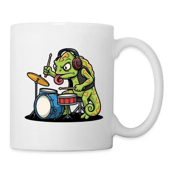 Caméléon Batteur Rock Musique Mascotte Cartoon - Mug blanc - blanc - Droite