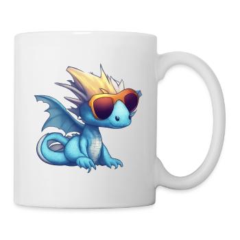 Kleiner Blauer Drachen mit Sonnenbrille - Tasse - Weiß - Rechts