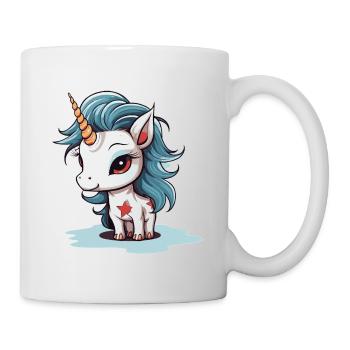 Blauer Mähne Unicorn mit Stern - Tasse - Weiß - Rechts