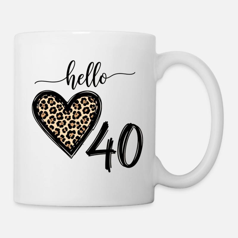 Bonjour 40 Ans Léopard Cœur 40e Anniversaire  - Mug blanc - blanc