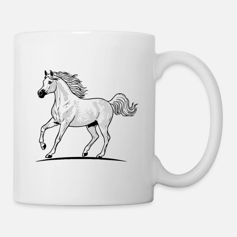 Cheval Blanc arabe Pommelé Trot Élégance Équestre - Mug blanc - blanc
