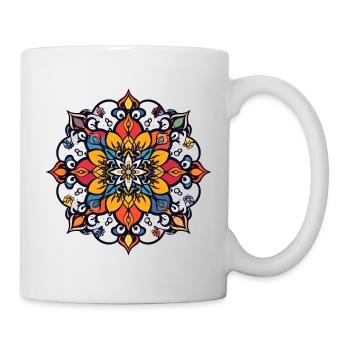 Mandala Blume Blüte symmetrisch abstrakt Farbspiel - Tasse - Weiß - Rechts