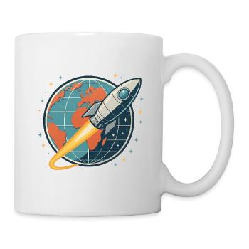 Lancement de fusée au-dessus du globe - Mug blanc - blanc - Droite