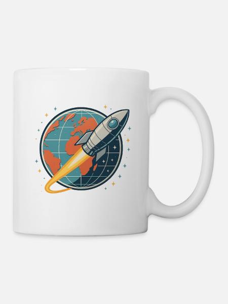 Rocket launch over globe - Mug - white