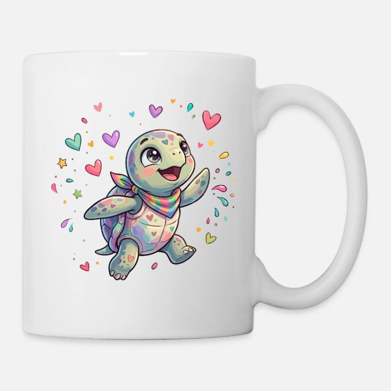 Regenbogen Turtle mit Herzmustern - Tasse - Weiß
