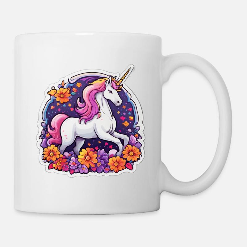 Licorne éclatante entourée de fleurs cosmos - Mug blanc - blanc