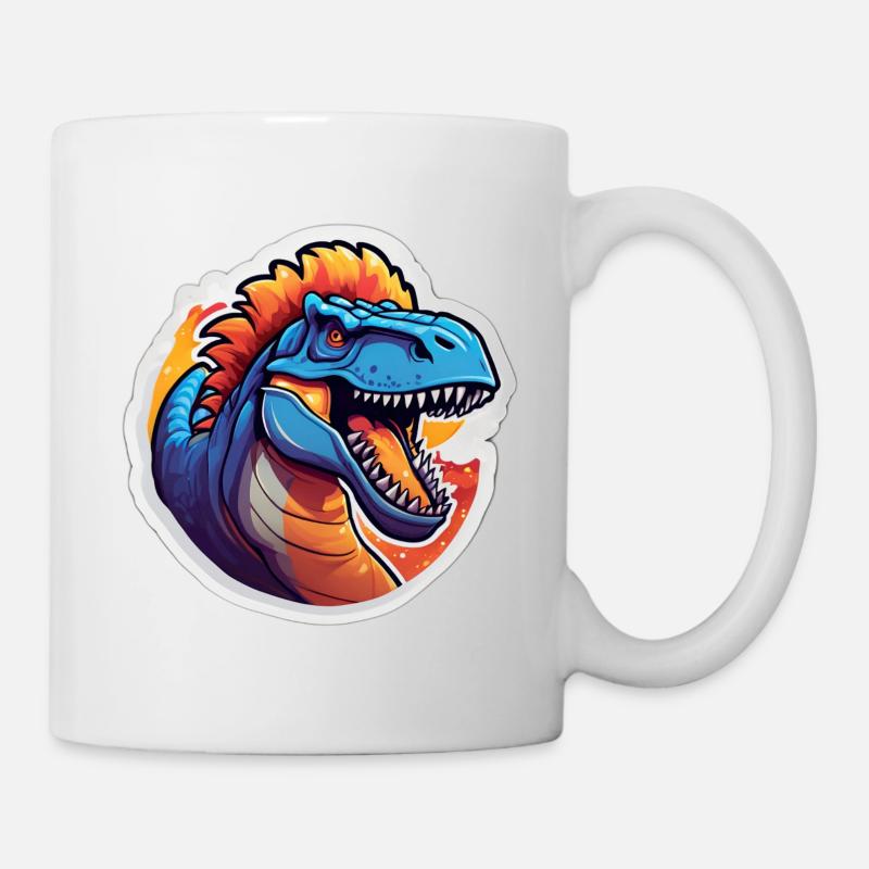 Raptor Bleu Feu Cartoon - Mug blanc - blanc