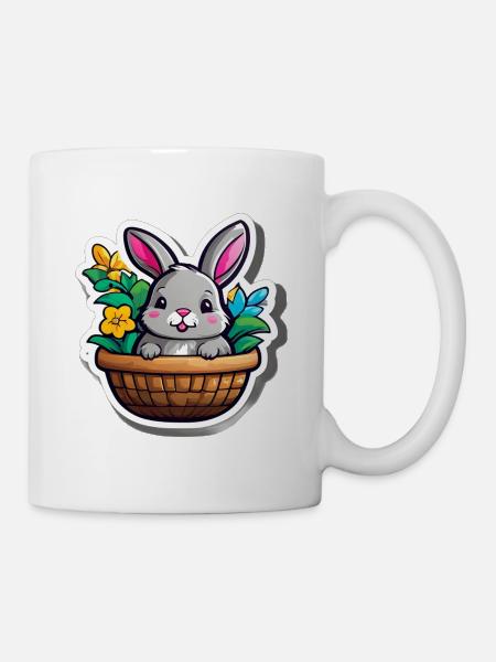 Lapin printanier en panier fleuri - Mug blanc - blanc