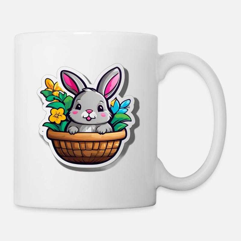 Lapin printanier en panier fleuri - Mug blanc - blanc