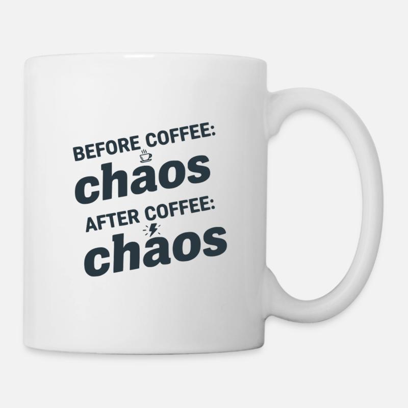 Vor und nach dem Kaffee-Chaos - Tasse - Weiß