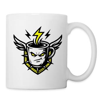 Kaffeetasse Gesicht Blitz Gelb Symbol - Tasse - Weiß - Rechts