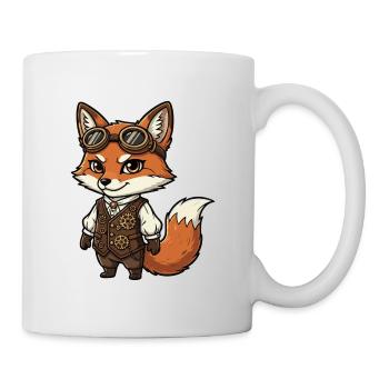 Fox Steampunk Vest Gears Cute Aviator - Mug - white - Right