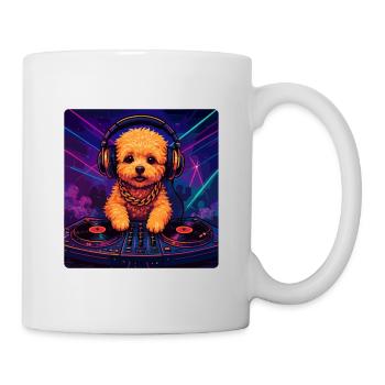 Maltipoo DJ: Süßer Hund mit Kopfhörern & Neon - Tasse - Weiß - Rechts