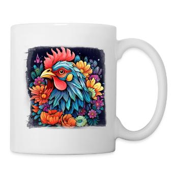 Bunter Hahnen - Gockel  - Tasse - Weiß - Rechts