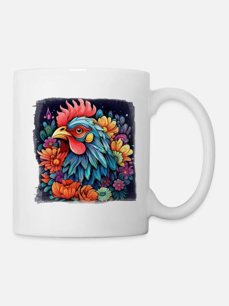 Bunter Hahnen - Gockel - Tasse - Weiß