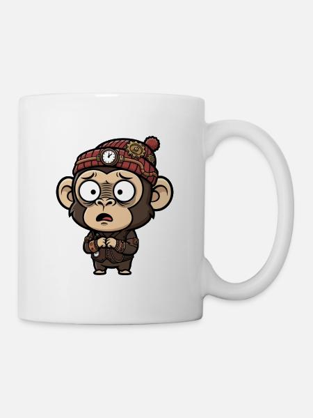 Affen-Erfinder Steampunk-Uhrhut - Tasse - Weiß