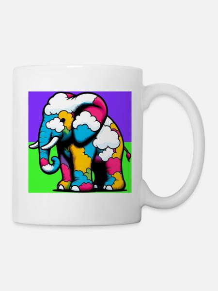 Elefant mit Wolke und Wolken - Tasse - Weiß