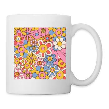 Retro Flower Power Pattern – 70s Hippie Floral - Mug - white - Right