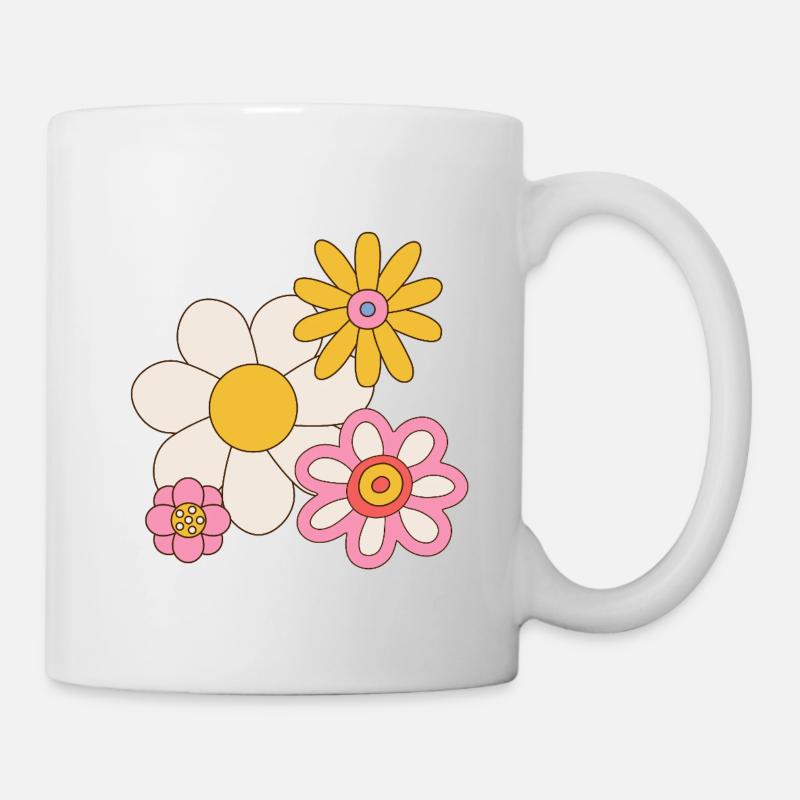 Retro Flower Power Graphic – Cute 70s Hippie  - Tasse - Weiß