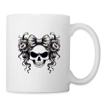 Schädel mit Schleife und Rosen - Tasse - Weiß - Rechts