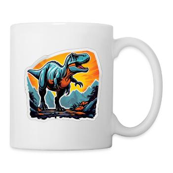 T-Rex at sunset over mountains - Mug - white - Right