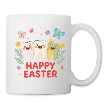Happy Easter Zähne – Süßes Cartoon T-Shirt - Tasse - Weiß - Rechts