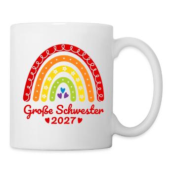 Große Schwester 2027 Boho Regenbogen bunt - Tasse - Weiß - Rechts