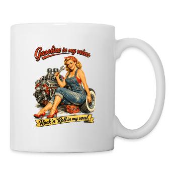 Retro Pin-up Hot Rod: Gasoline & Rock n Roll Soul - Tasse - Weiß - Rechts