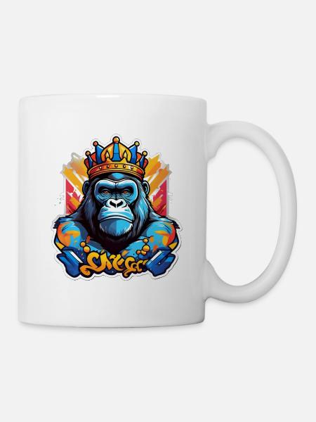 Blue Gorilla Crowned Graffiti - Mug - white
