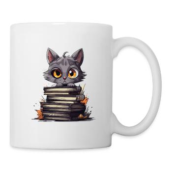 Kittens over stacks of books - Mug - white - Right