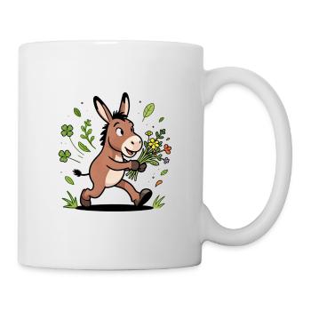 Glücklicher Esel und Frühlingsstrauß - Tasse - Weiß - Rechts