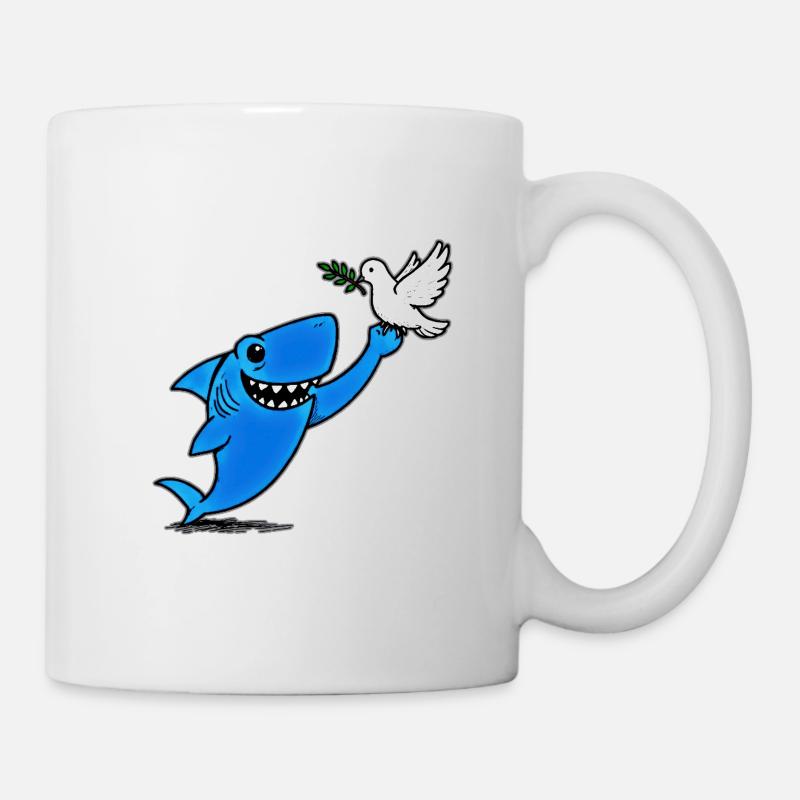 Blauer Hai trifft Friedenstaube - Tasse - Weiß