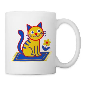 Bunte Katze auf Teppich in einer Blütenwiese - Tasse - Weiß - Rechts