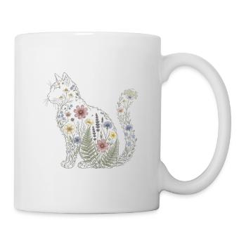 Floral Cat Silhouette Cat Mom Plant Mom V - Tasse - Weiß - Rechts