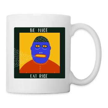 Be Nice Eat Rice : graphique d’art populaire surréaliste et excentrique - Mug blanc - blanc - Droite