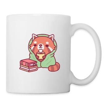 Süßer roter Panda entspannt mit Tee und Büchern - Tasse - Weiß - Rechts