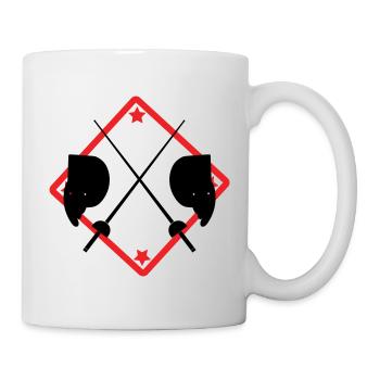 Fechtlogo-Masken und rote Kreuzklingen - Tasse - Weiß - Rechts