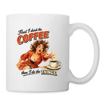 Retro Pin-Up : D’abord je bois le café - Mug blanc - blanc - Droite