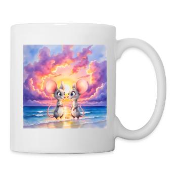 Little mice at sunset on the beach - Mug - white - Right