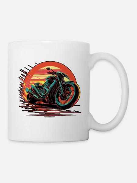 Sport moto in blue tones driving fast on a sunset - Mug - white