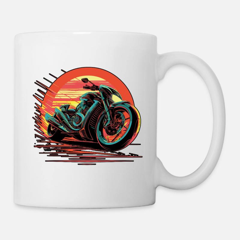 Sport moto in blue tones driving fast on a sunset - Mug blanc - blanc