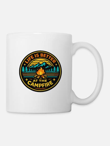 Lagerfeuer Berglandschaft - Tasse - Weiß
