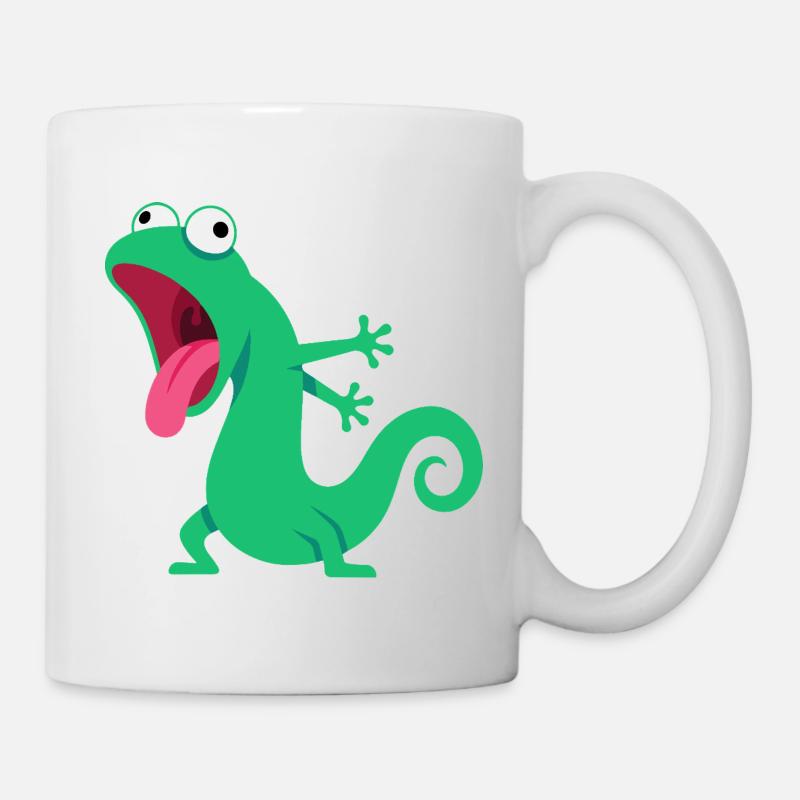 Lustige grüne Eidechse Cartoon mit Zunge - Tasse - Weiß