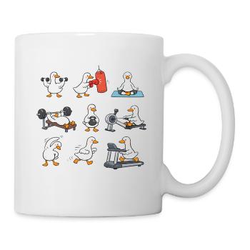 Funny Fitness Ducks – Cute Workout Duckies - Mug - white - Right