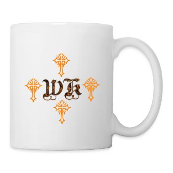 Ornement en croix gothique orange avec initiales - Mug blanc - blanc - Droite